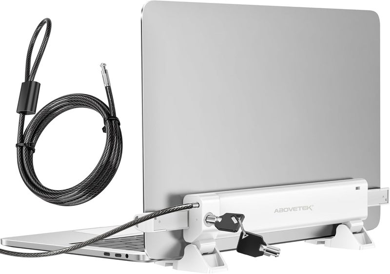 AboveTEK MacBook & Surface Laptop Locking Station with Combo Lock Cable, Anti Theft Folding Security Laptop Desk Mount, Adjustable & Portable, Fits 12"-16" Laptops/Notebooks (White) - Image 1